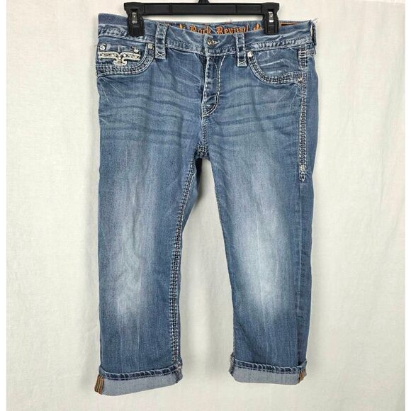 Rock Revival Cleer Easy Crop Jeans 30 Embellished Pockets - Picture 1 of 15